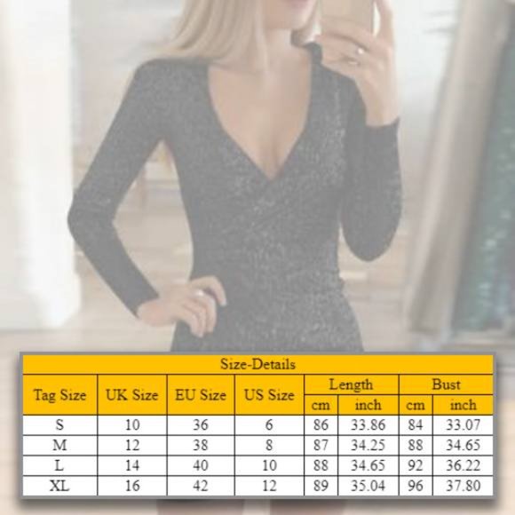 Womens Bodycon Sequin V Neck Dress Ladies Evening Party Ball Gown Mini Dress US - Picture 2 of 2